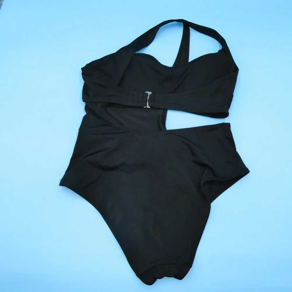 Adore Me Medium Black Single Shoulder Double Strap Cutout One Piece Swimsuit New